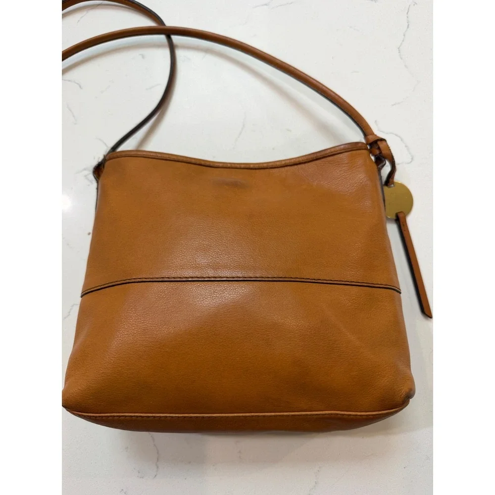 Margot New York Cognac Brown Leather Crossbody Bag Turn Lock Small Messenger